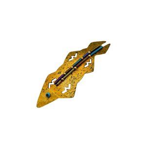 Vintage Artist Signed Fish Brooch Ethnic Handcrafted Primitive Metal & Beads